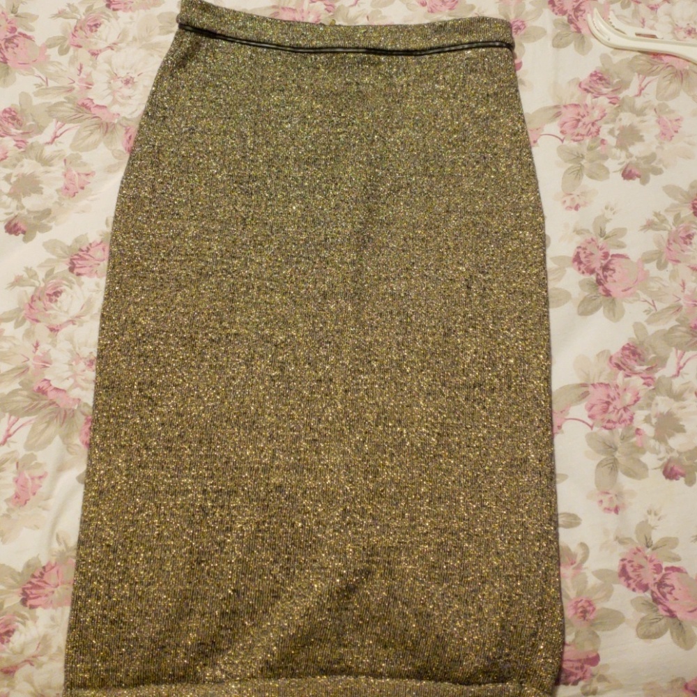 Gold glitter pencil skirt